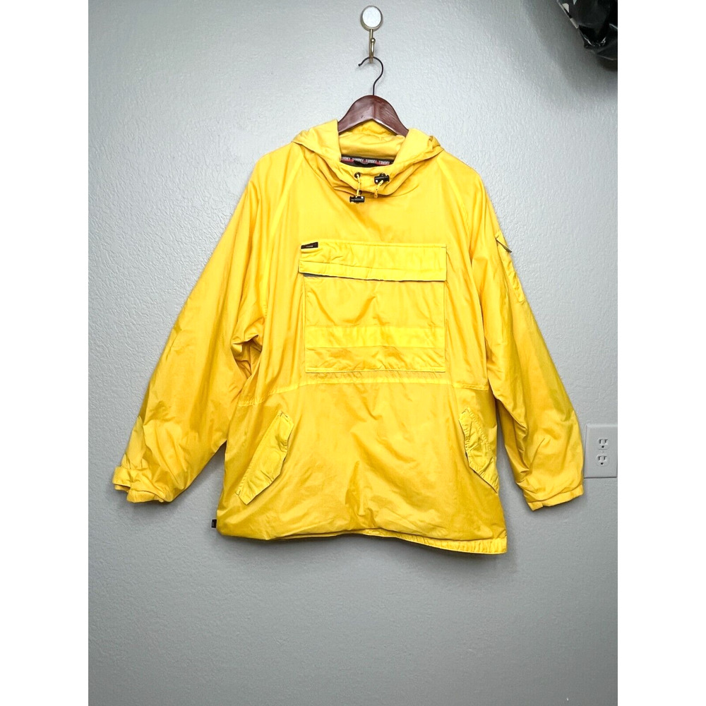 Tommy Hilfiger Large Yellow Pullover Raincoat Fleece Lined, Hood - Oversized